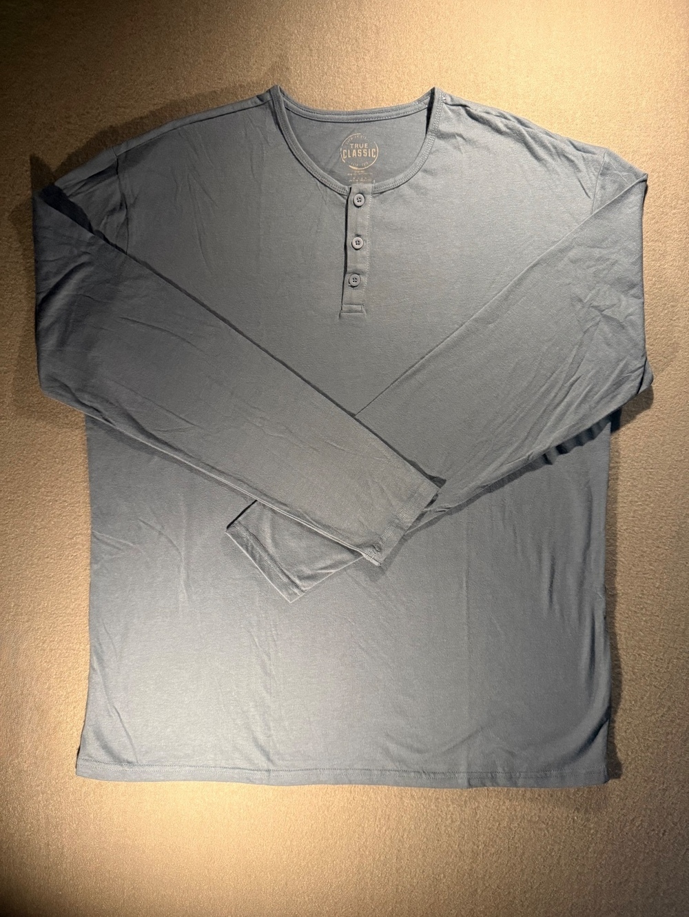 True Classic Men's Long Sleeve Henley Shirt Extra Large Blue